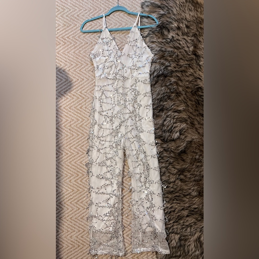Sequin Jumpsuit/White and Mesh